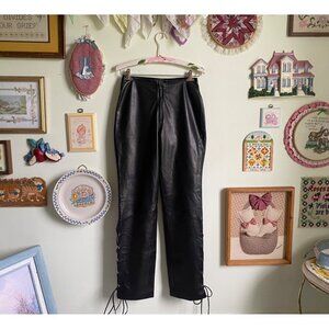 90's/00's Johnson Leathers edgy mid/high rise straight leg lace up  leg black le